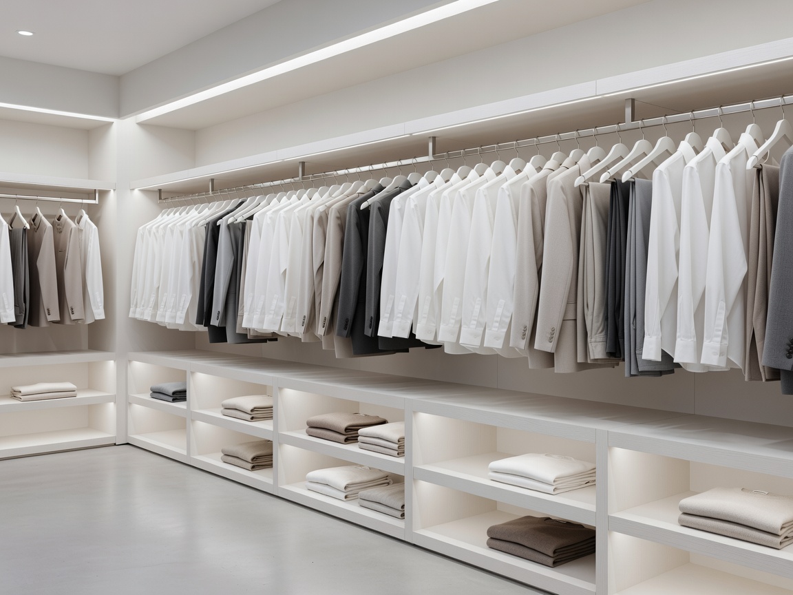 A perfectly organized minimalist closet with white wooden hangers