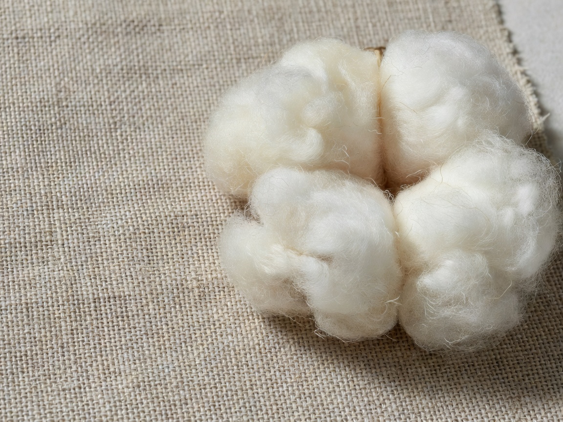 Close-up macro shot of woven linen and raw cotton textures